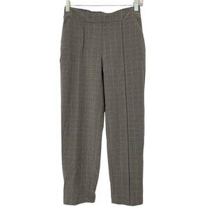 Nine West Petite Relaxed Crop Gray Plaid Dress Pants Elastic Waist & Pockets PXS